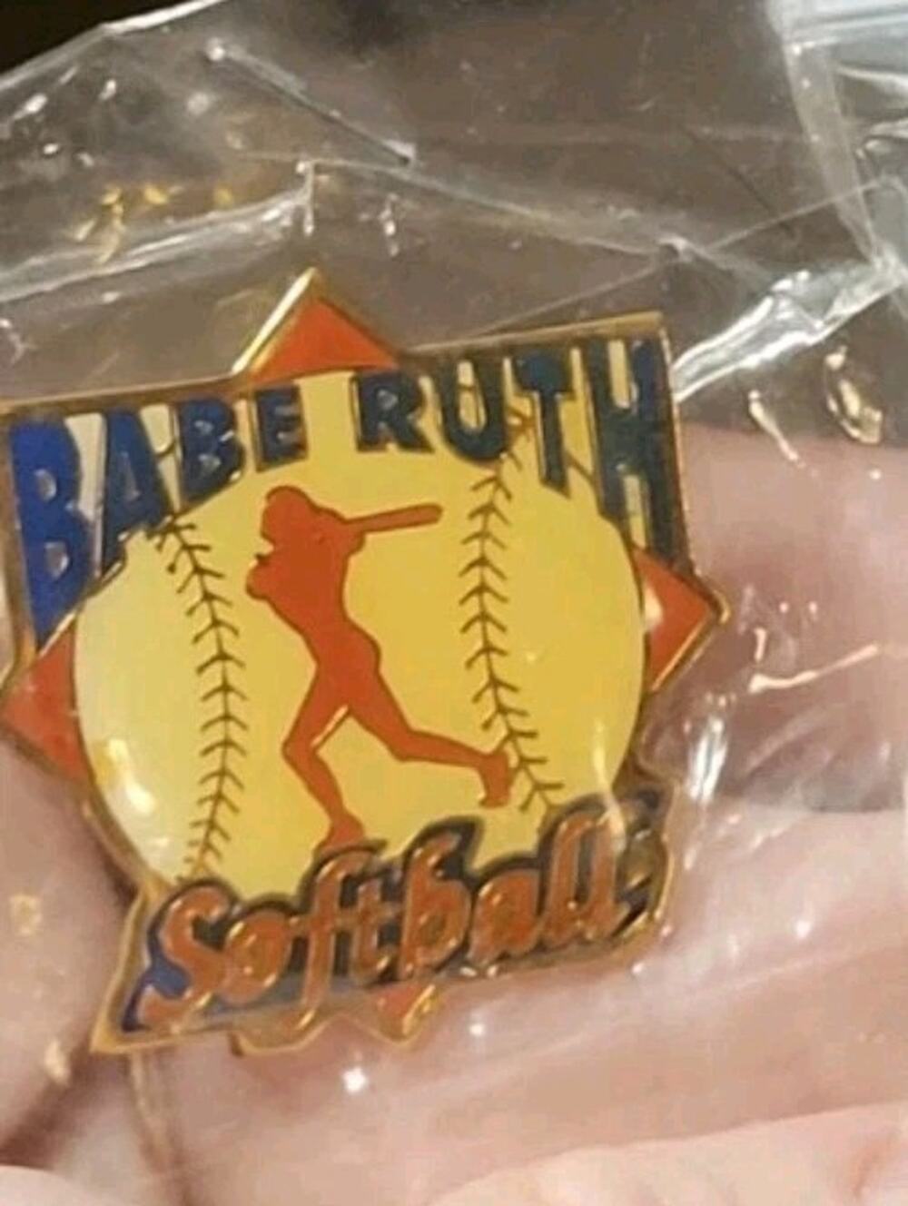 Vintage Babe Ruth Softball Enamel Brass Hat Pin Lapel Sportswear New